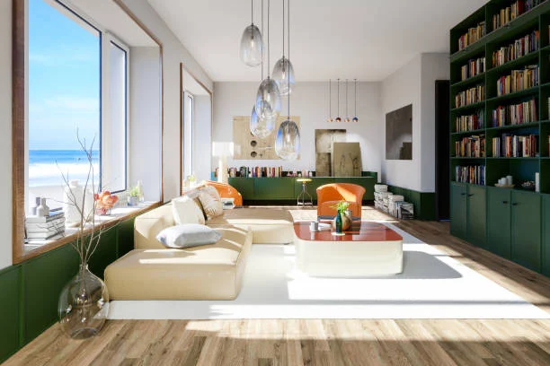 hardwood floors in bright living room